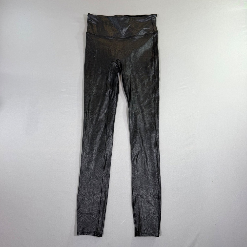 Spanx Leggings Womens Small Black Faux Leather Snakeskin Embossed High Waist